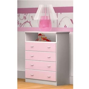 Cômoda Infantil Zanzini com 4 Gavetas e Trava de Segurança Carinhoso Baby - Branca/Rosa - 1