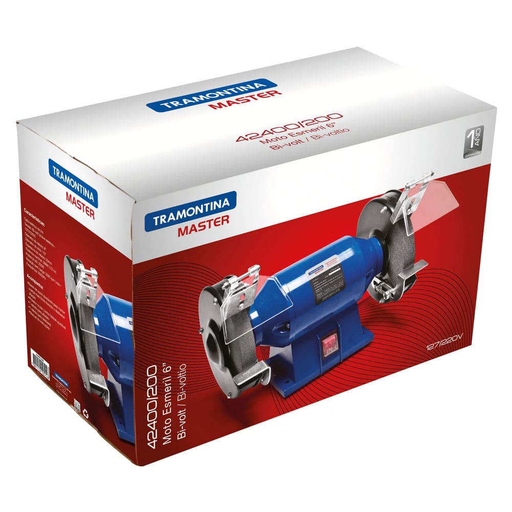 Moto Esmeril Tramontina 6" Bivolt - 368W - MOTO ESMERIL 6 BIVOLT AZL TRAMONTINA. - 1