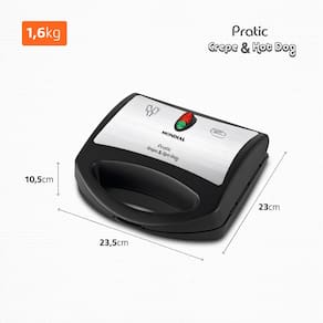 Crepeira Pratic Crepe & Hot Dog Mondial CP-01 Prepara 6 Crepes com 850W de Potência - Preta
