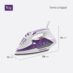 Ferro de Passar a Vapor Mondial Ceramic Express F-40 com Spray e Base Cerâmica - Branco/Roxo