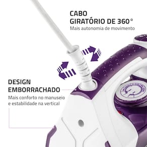 Ferro de Passar a Vapor Mondial Ceramic Express F-40 com Spray e Base Cerâmica - Branco/Roxo