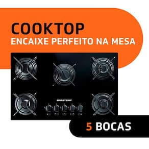 Cooktop a Gás Brastemp BDD75AE 5 Bocas com Vidro Temperado Preto e Acendimento Automático Encaixe Perfeito Bivolt - Preto