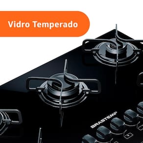Cooktop a Gás Brastemp BDD75AE 5 Bocas com Vidro Temperado Preto e Acendimento Automático Encaixe Perfeito Bivolt - Preto