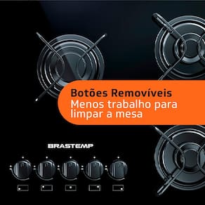 Cooktop a Gás Brastemp BDD75AE 5 Bocas com Vidro Temperado Preto e Acendimento Automático Encaixe Perfeito Bivolt - Preto