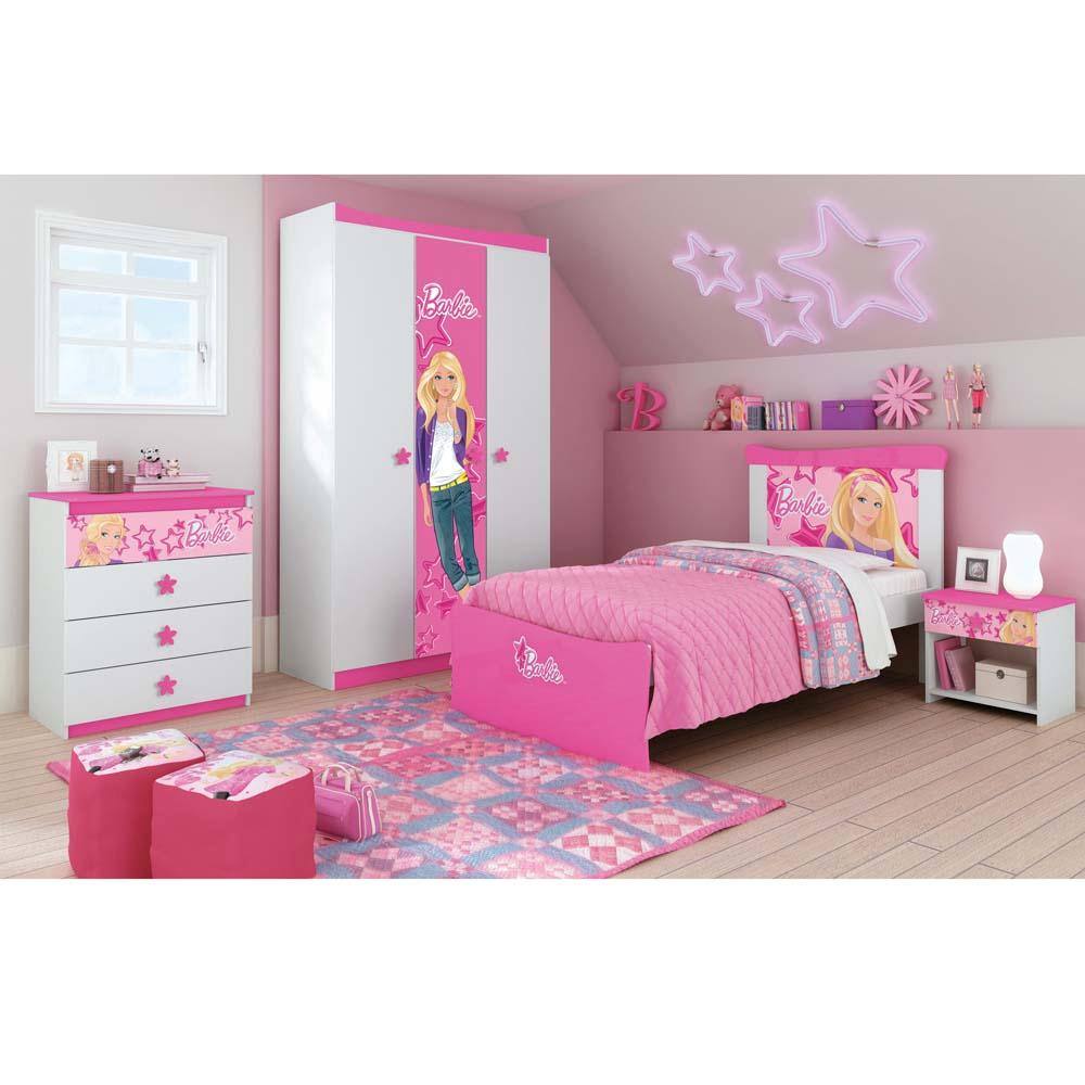 Mesa de cabeceira Pura Magia Barbie Happy com 1 Gaveta - Rosa/Branco - 1