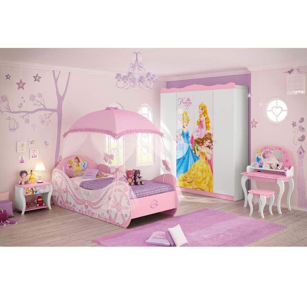 Cama Infantil Pura Magia Princesas Disney Star com Dossel - Rosa - Rosa - 1
