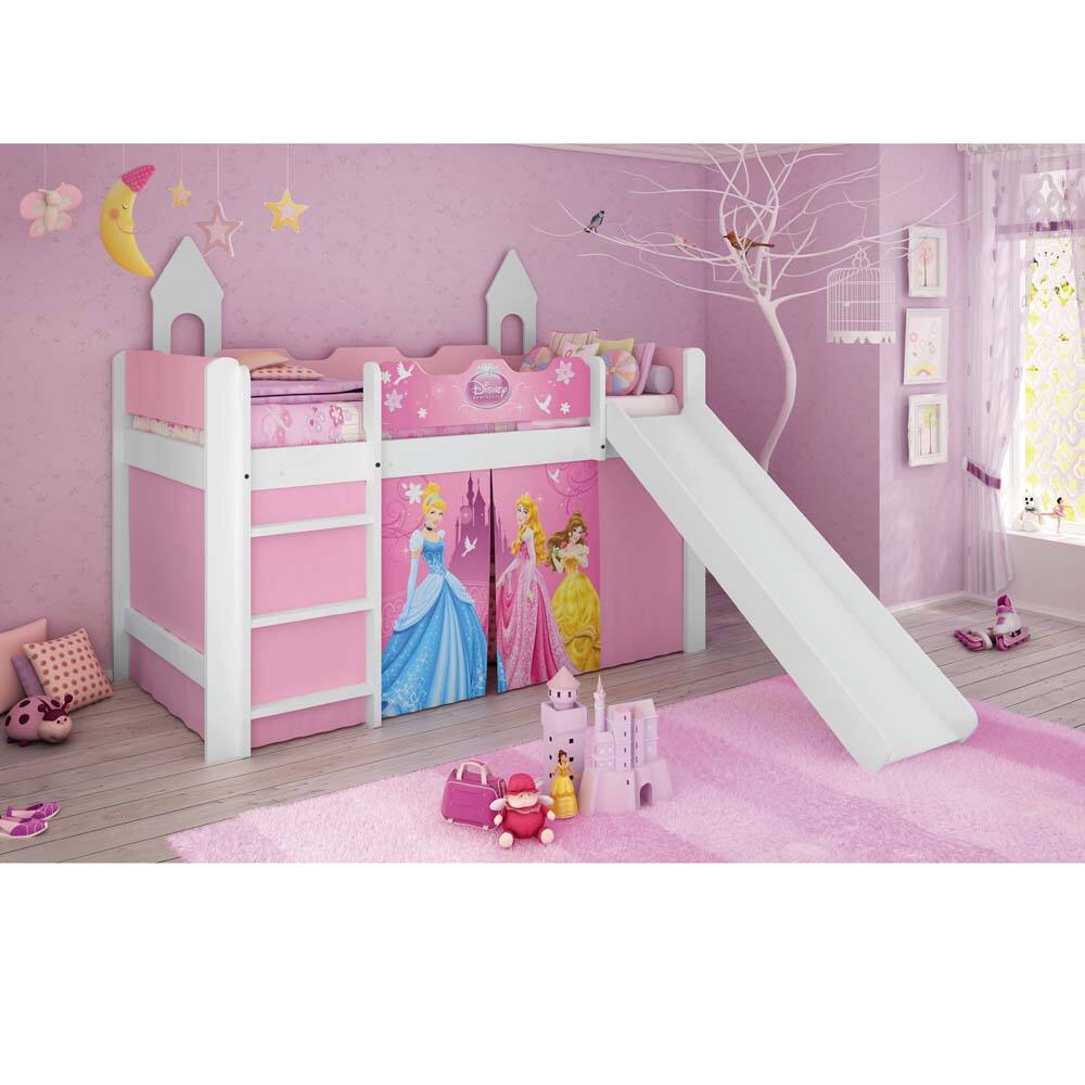 Cama Infantil Pura Magia Princesas Disney Play com Escorregadeira - Branca/Rosa - Branca/Rosa - 1