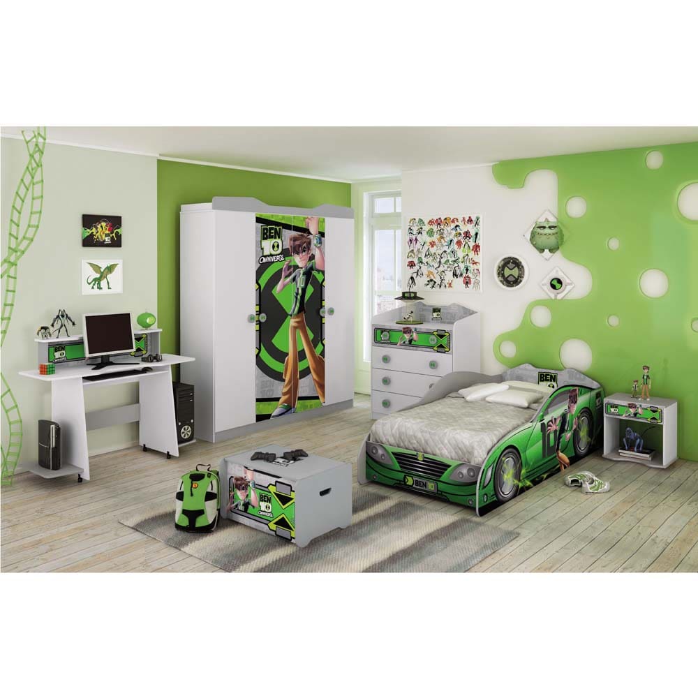 Guarda-Roupa Infantil Pura Magia Ben 10 Star com 4 Portas e 2 Gavetas - Verde/Branco - 2