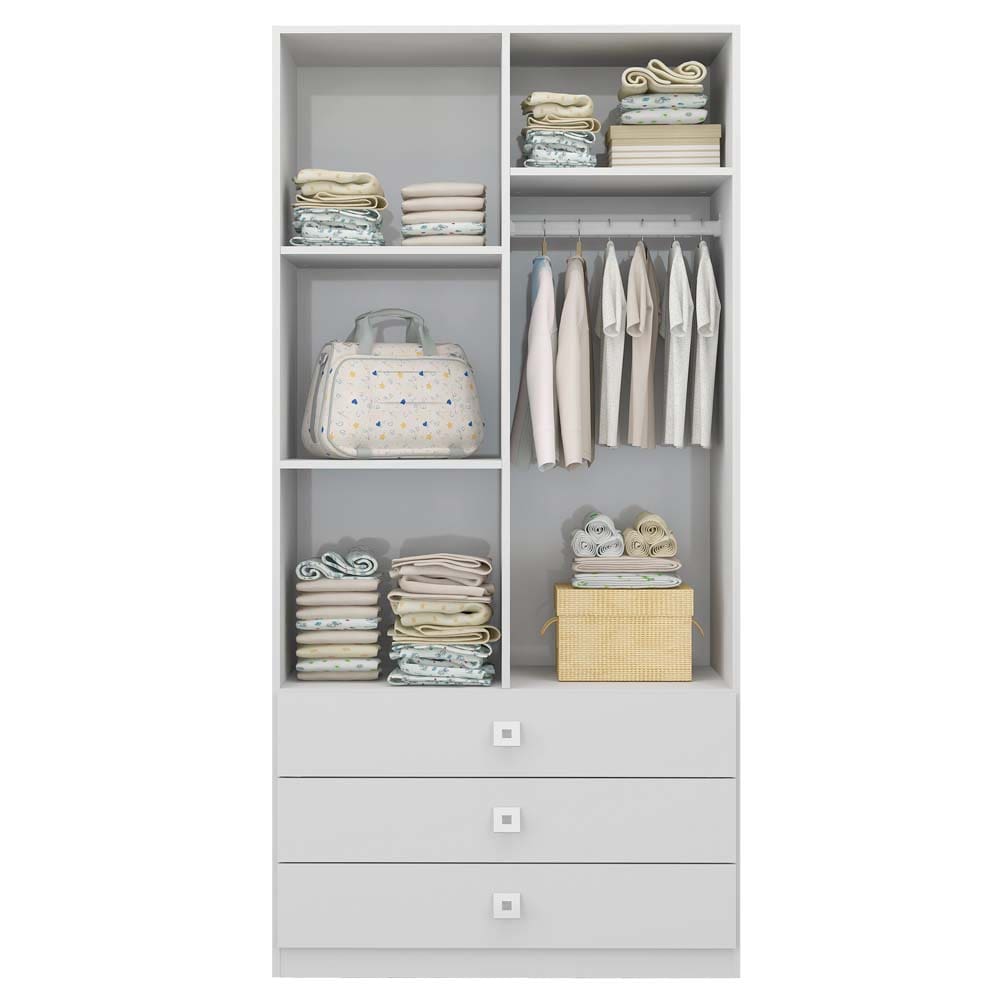 Guarda-Roupa Infantil Ditália com 2 Portas e 3 Gavetas - Branco - Branco - 1