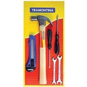 Jogo de Ferramentas Tramontina 43408113 com 1 Martelo, 1 Estilete, 2 Chaves de Fenda e 2 Chaves Fixas - JOGO FERRAMENTAS 6 PCS 43408113 TRAMONTINA - 1