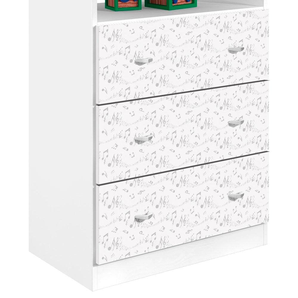 Cômoda Infantil Zanzini com 3 Gavetas Emoção - Branco/Musical Prata - 1