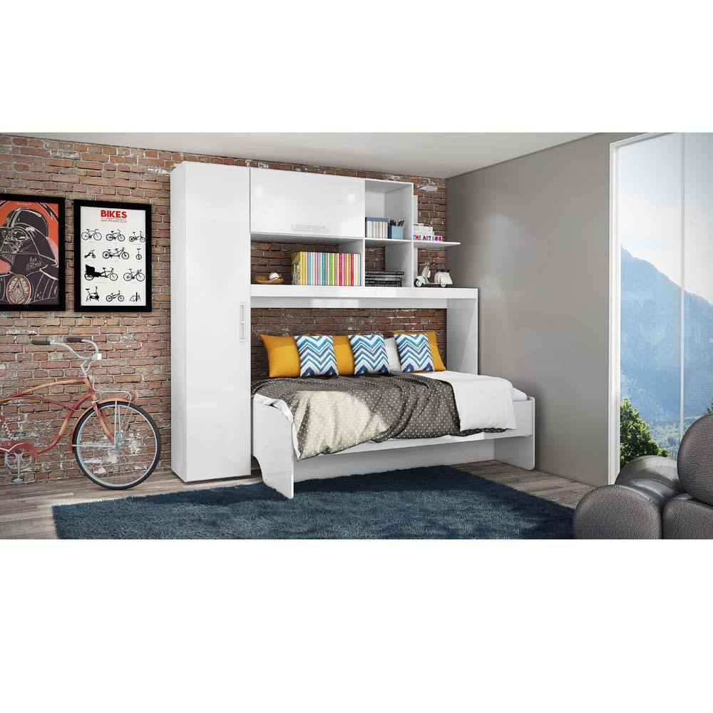 Cama de Solteiro Art In Móveis Modulada Dreams Multifuncional com Armário de 2 Portas - Branca - 1