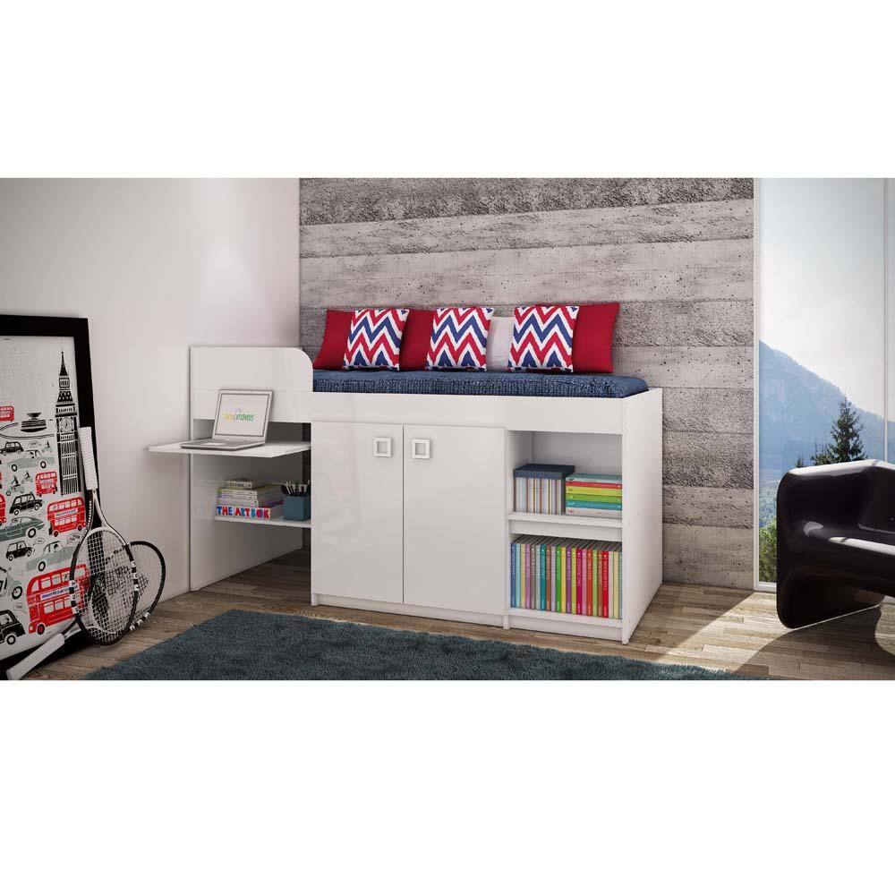 Cama de Solteiro Art In Móveis Multifuncional Juvenile com Armário de 2 Portas - Branco - 1