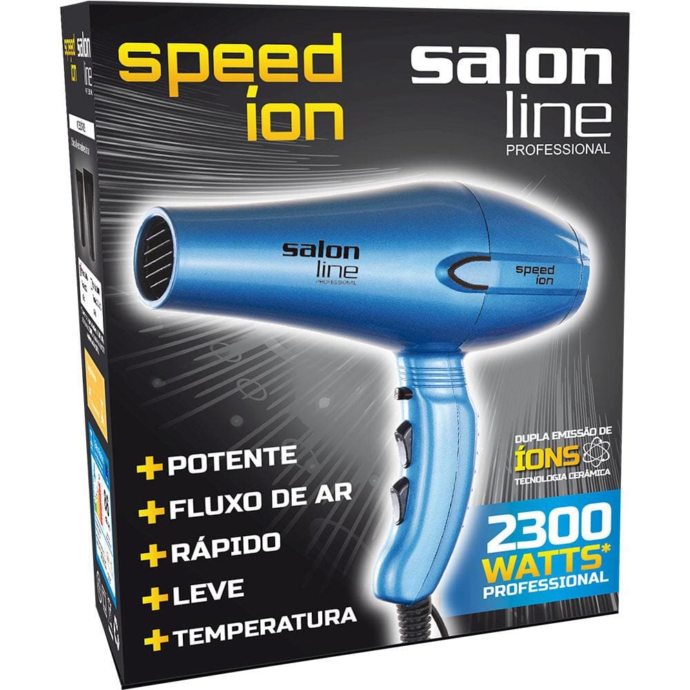 Secador de Cabelos Salon Line Speed Íon Motor AC Profissional e 6 Temperaturas 2100W - 220v - Azul - 1