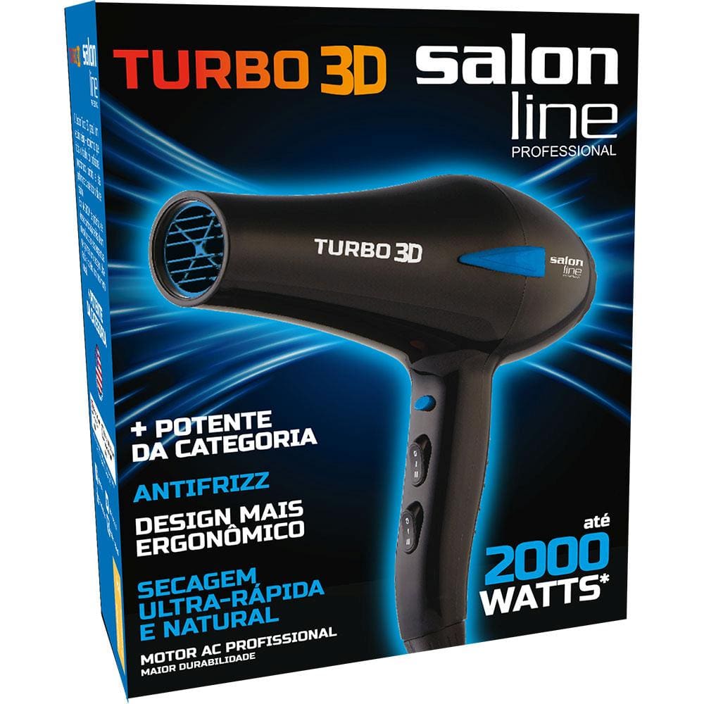 Secador de Cabelos Salon Line Turbo 3D Motor AC Profissional e Emissão de Íons 1900W – Preto - 110v - 1