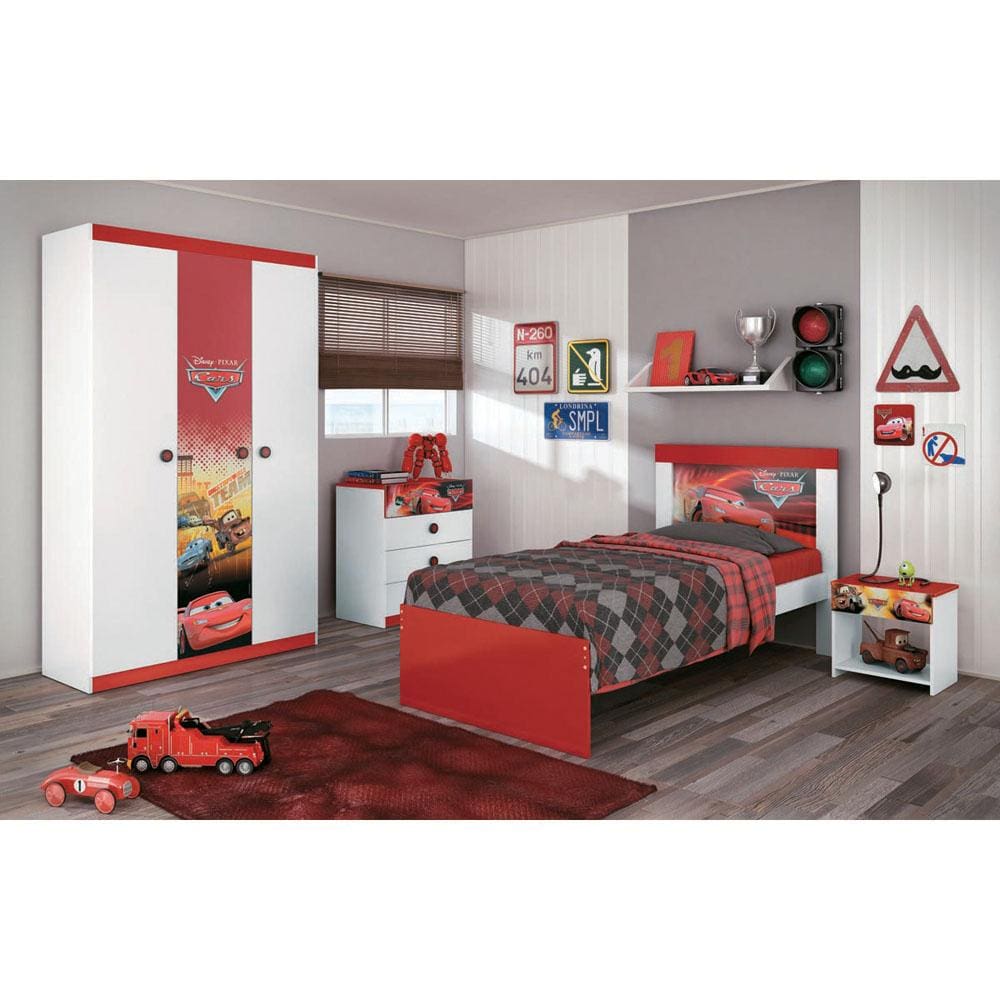 Mesa de cabeceira Pura Magia modelo Carros Disney Happy - Branco - 1