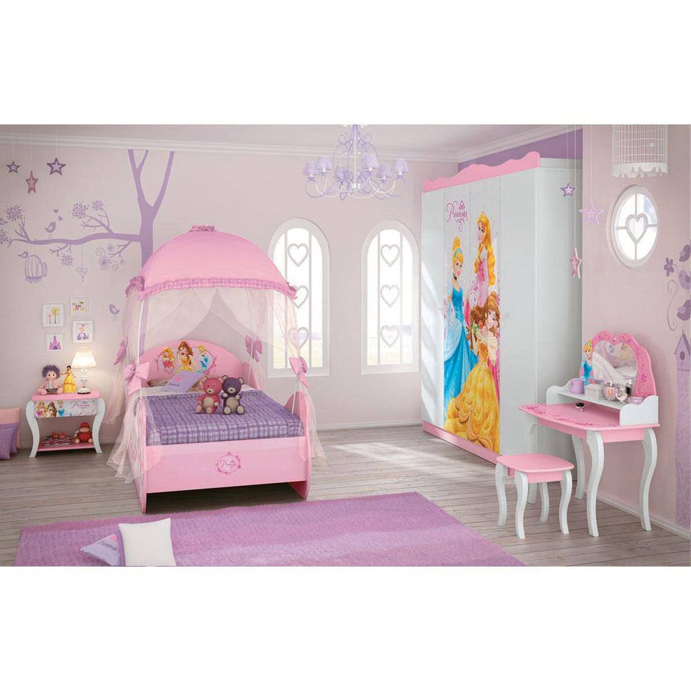Mesa de cabeceira Infantil Pura Magia Princesas Disney Star com 1 Gaveta - Branco/Rosa - 1