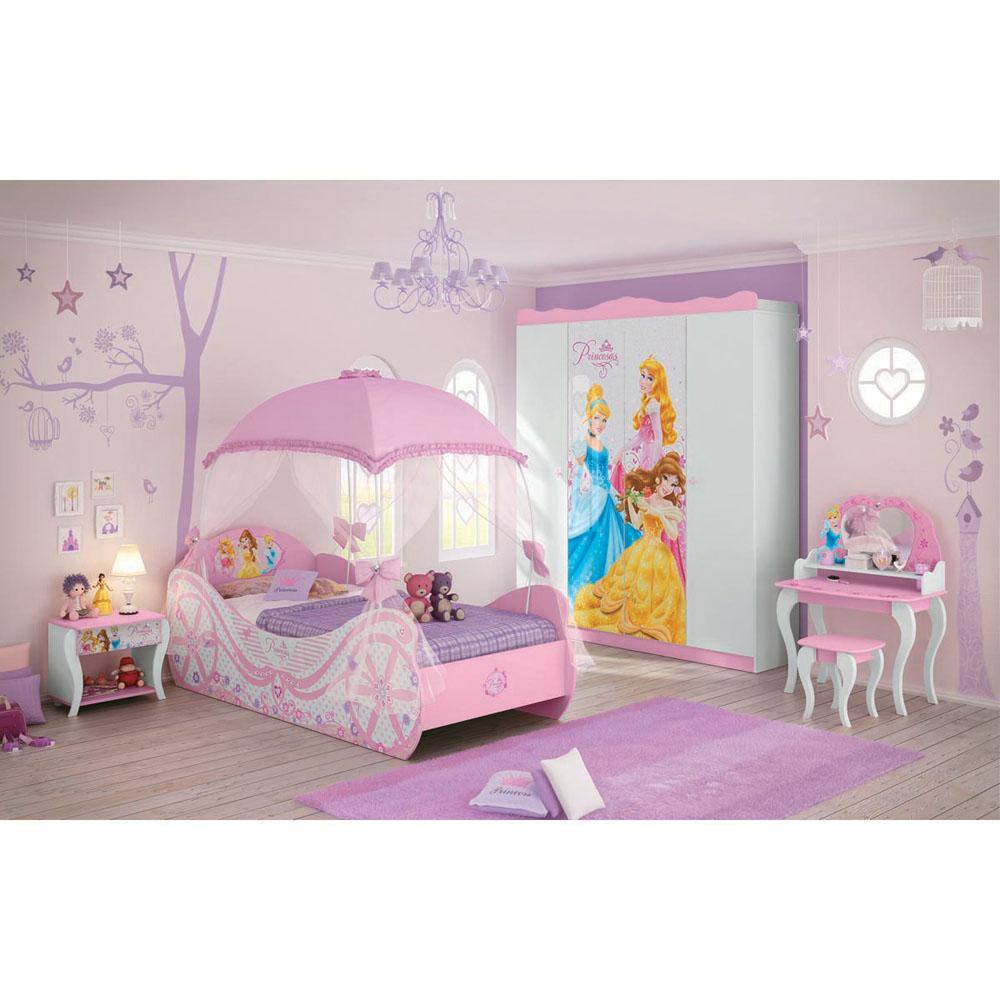 Mesa de cabeceira Infantil Pura Magia Princesas Disney Star com 1 Gaveta - Branco/Rosa - 3