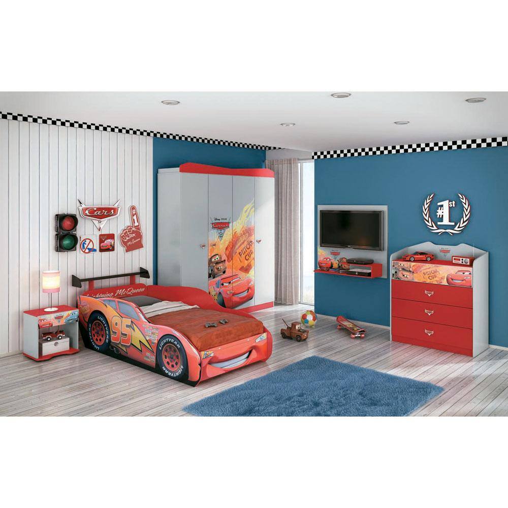 Mesa de cabeceira Infantil Pura Magia Carros Disney Star com 1 Gaveta - Cinza/Vermelho - 1