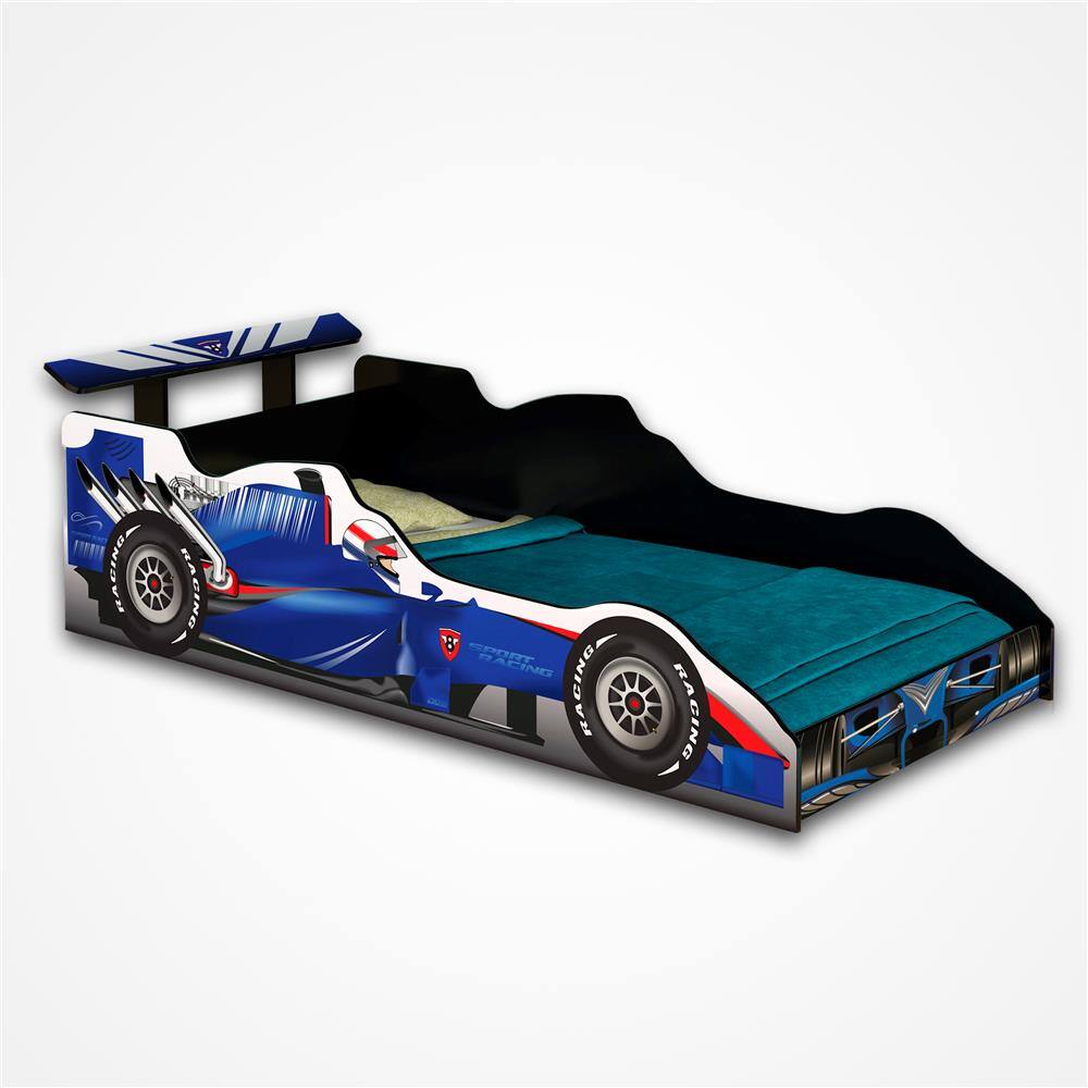 Mini Cama Infantil J&A Móveis Carro Racing - Azul/Branca - 1