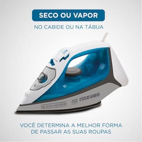 Ferro de Passar a Vapor Black Decker FX3060 com Base Antiaderente - Azul e Branco