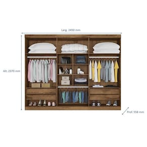 Guarda-Roupa Casal Mademarques Alba com Espelho, 6 Portas e 4 Gavetas