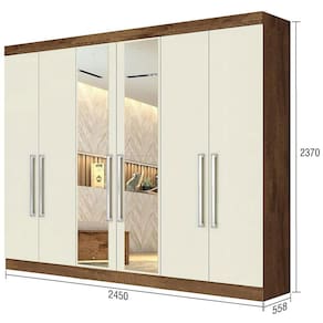Guarda-Roupa Casal Mademarques Alba com Espelho, 6 Portas e 4 Gavetas