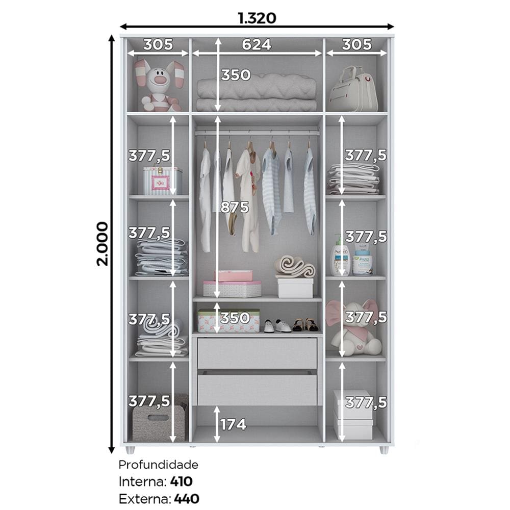 Guarda-Roupa Henn Aquarela com 4 Portas e 2 Gavetas - Branco - 3