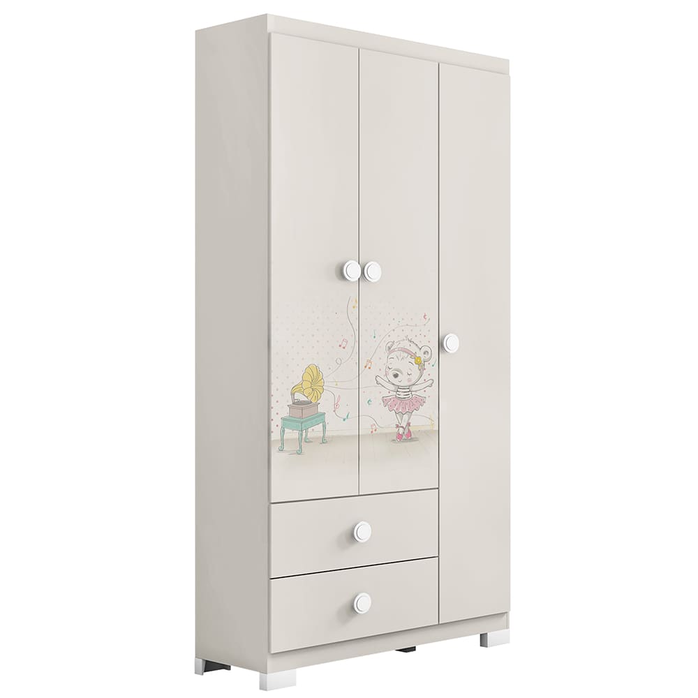 Guarda-Roupa Móveis Estrela Lili com 3 Portas e 2 Gavetas - Off White - 1