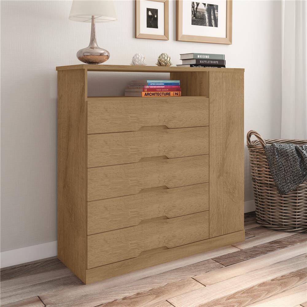 Cômoda Mademarcs Braga com 5 Gavetas e 1 Porta - Macadâmia - 1