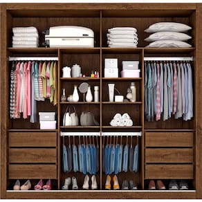 Guarda-Roupa Casal Europa Triunfo Flex 2 Portas de Correr com Espelho 6 Gavetas Internas MDP e MDF - 226cm de Largura - Brauna/Off White/Brauna - 1