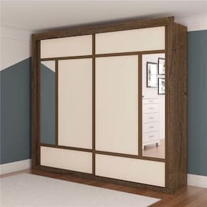 Guarda-Roupa Casal Europa Triunfo Flex 2 Portas de Correr com Espelho 6 Gavetas Internas MDP e MDF - 226cm de Largura - Brauna/Off White/Brauna - 2