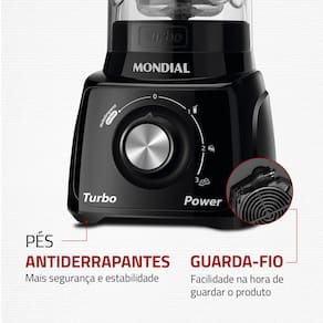 Liquidificador Mondial Turbo Power L-99 FB Preto com 3 Velocidades - 550W