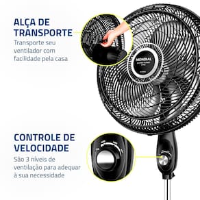 Ventilador de Coluna Mondial VTX-40C-8P 40 cm com 3 Velocidades - Preto