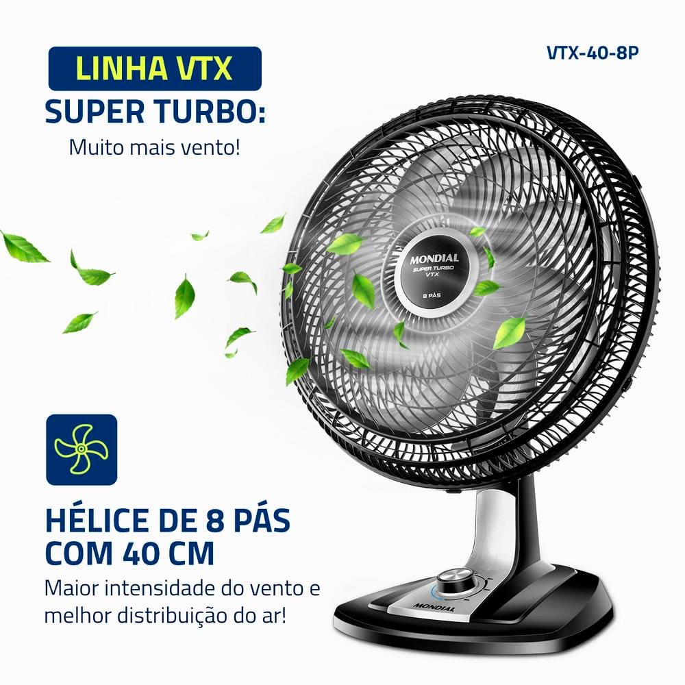 Ventilador de Mesa 40cm Mondial Super Turbo VTX-40-8P 8 Pás 3