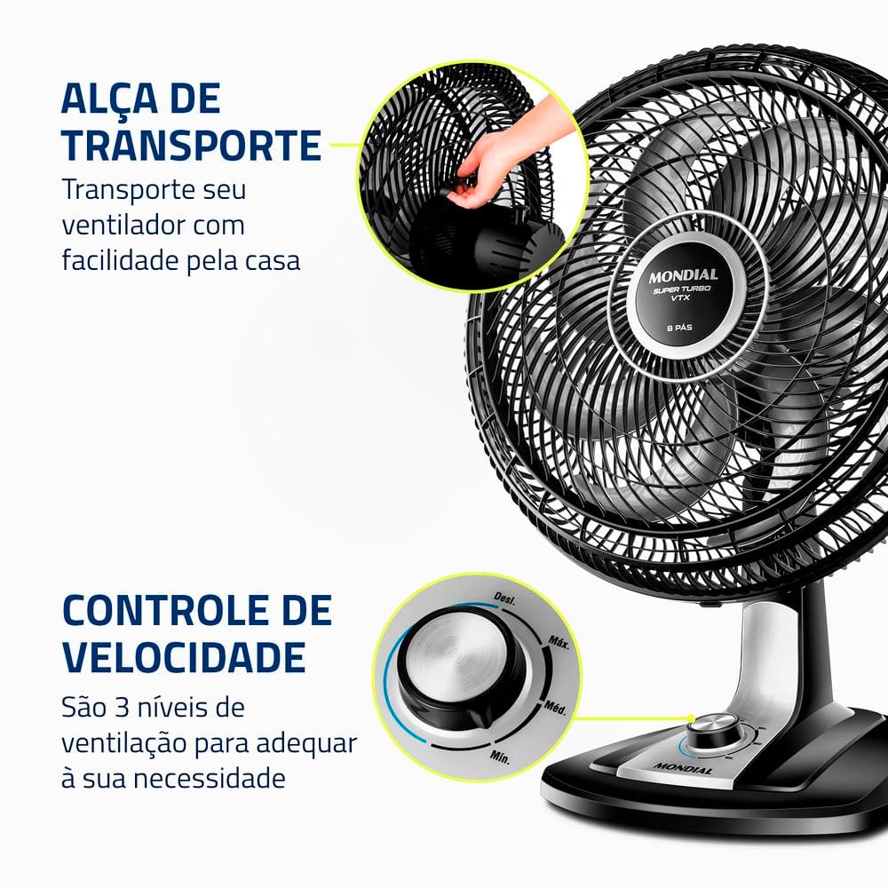 Ventilador de Mesa 40cm Mondial Super Turbo VTX-40-8P 8 Pás 3