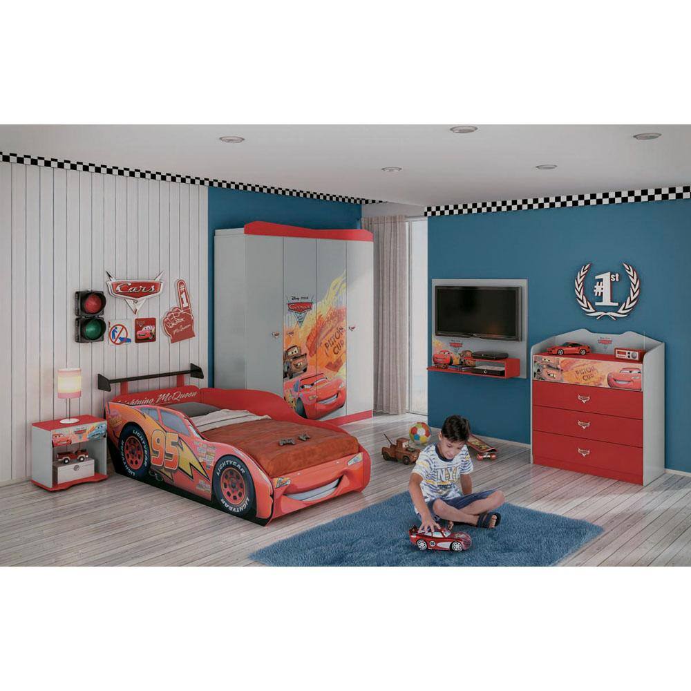 Cômoda Infantil Pura Magia com 4 Gavetas Carros Disney Star 5 A - Cinza/Vermelho - Cinza / Vermelho - 1