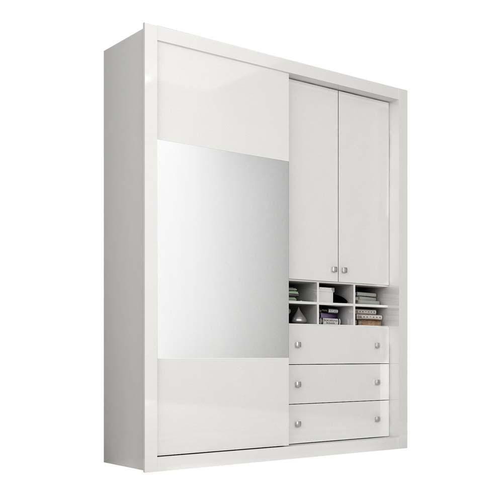 Guarda-Roupa Panan Angra Glass com 3 Portas, 3 Gavetas e Espelho - Branco/Verde+Mostarda - 1