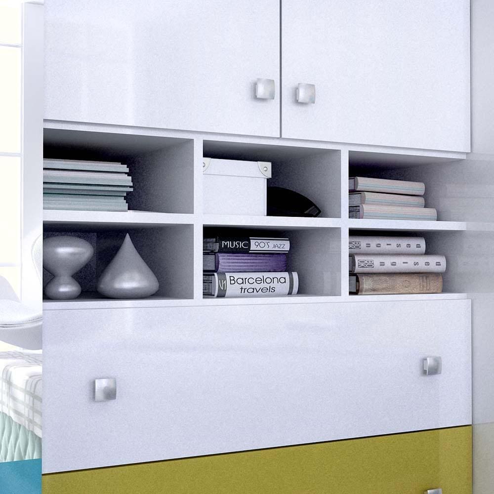 Guarda-Roupa Panan Angra Glass com 3 Portas, 3 Gavetas e Espelho - Branco/Verde+Mostarda - 3