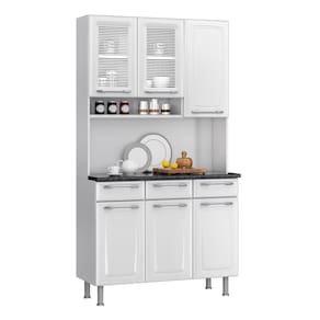 Conjunto de Cozinha Compacta Itatiaia Prisma 6 Portas 3 Gavetas 1 Nicho e Balcão de Apoio Aço - 105cm de Largura - Branco - 1