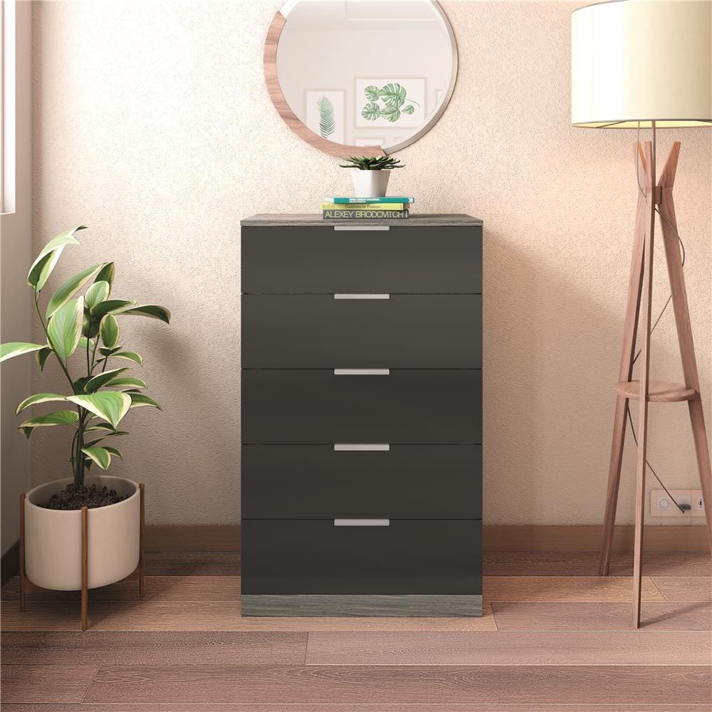 Cômoda Bartira Versatti 5 Gavetas - 66,8cm de Largura - Cinza/Preta - 2