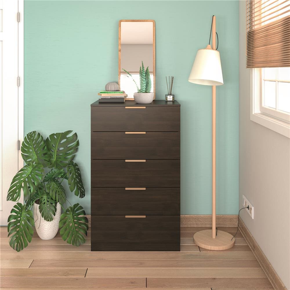 Cômoda Bartira Versatti com 5 Gavetas - Café / Bronze - 1