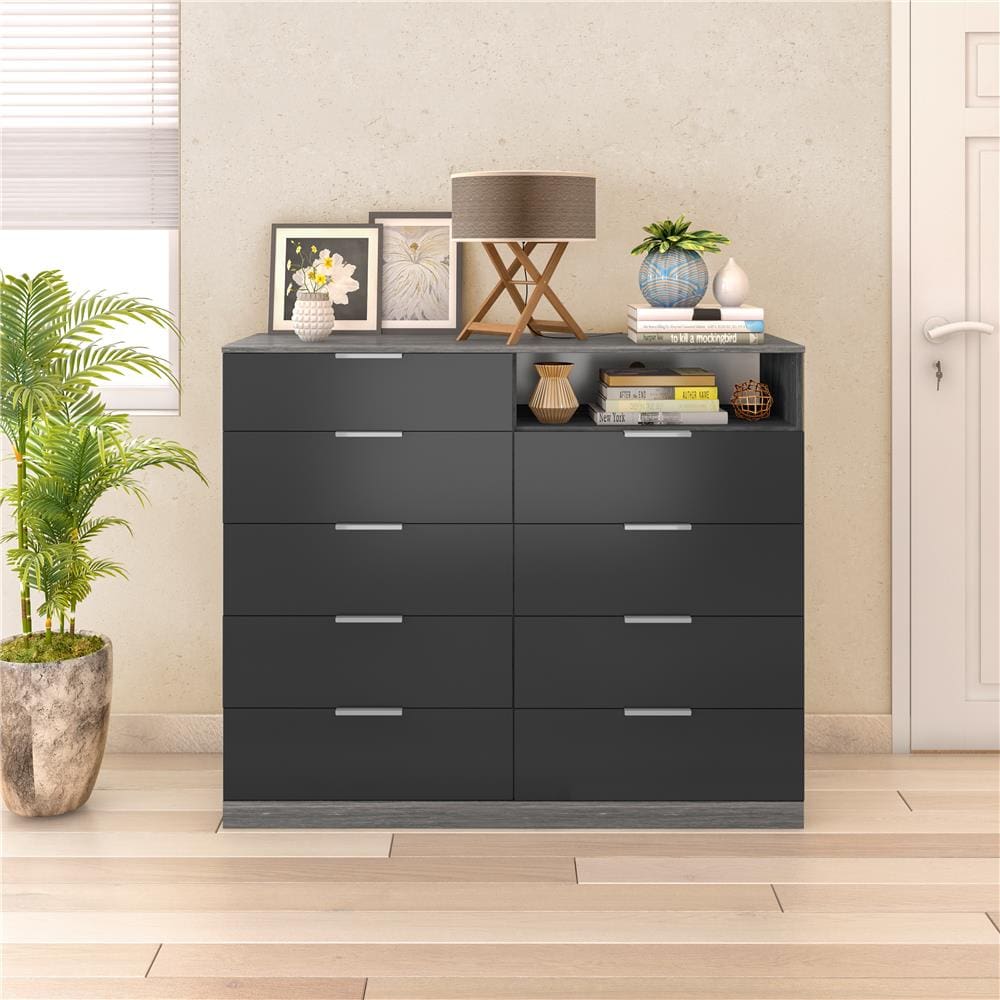 Cômoda Bartira Versati 9 Gavetas 1 Nicho - 131,9cm de Largura - Cinza/Preta - 2
