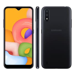 Smartphone Samsung Galaxy A01 Preto 32GB, Tela Infinita de 5.7", Câmera Traseira Dupla, Android 10.0, Dual Chip e Processador Octa-Core