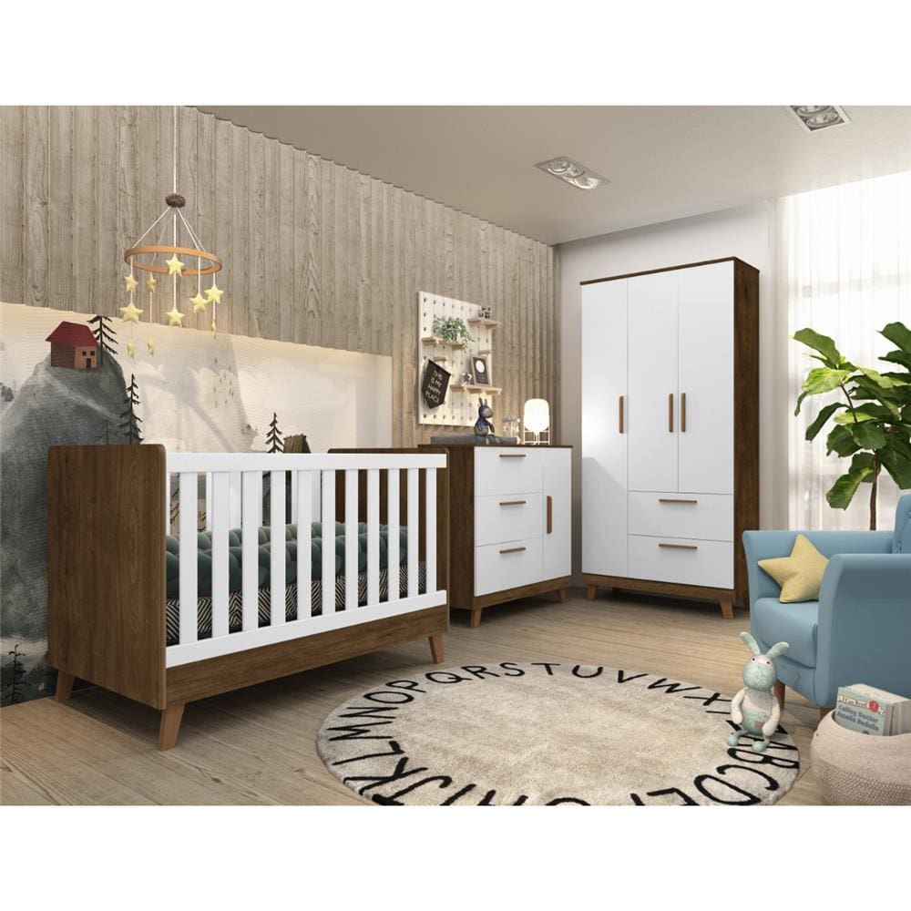 Berço Imaza Adoleta com Grades Fixas - Branco/Castanho - 1