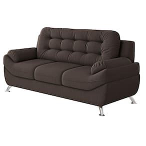 Sofá 3 Lugares Linoforte Mercury Revestido em Tecido Suede Encosto Fixo - 200cm de Largura - Marrom - 1