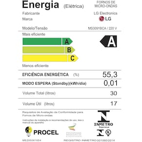 Forno de Micro-ondas LG 30 Litros MS3091 com Função Limpa Fácil e Descongelamento Uniforme - Preto e Branco