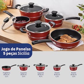 Jogo de Panelas Tramontina Sicilia 5 Peças Revestimento Antiaderente Starflon Excellent Vermelho