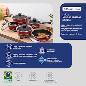 Jogo de Panelas Tramontina Sicilia 5 Peças Revestimento Antiaderente Starflon Excellent Vermelho