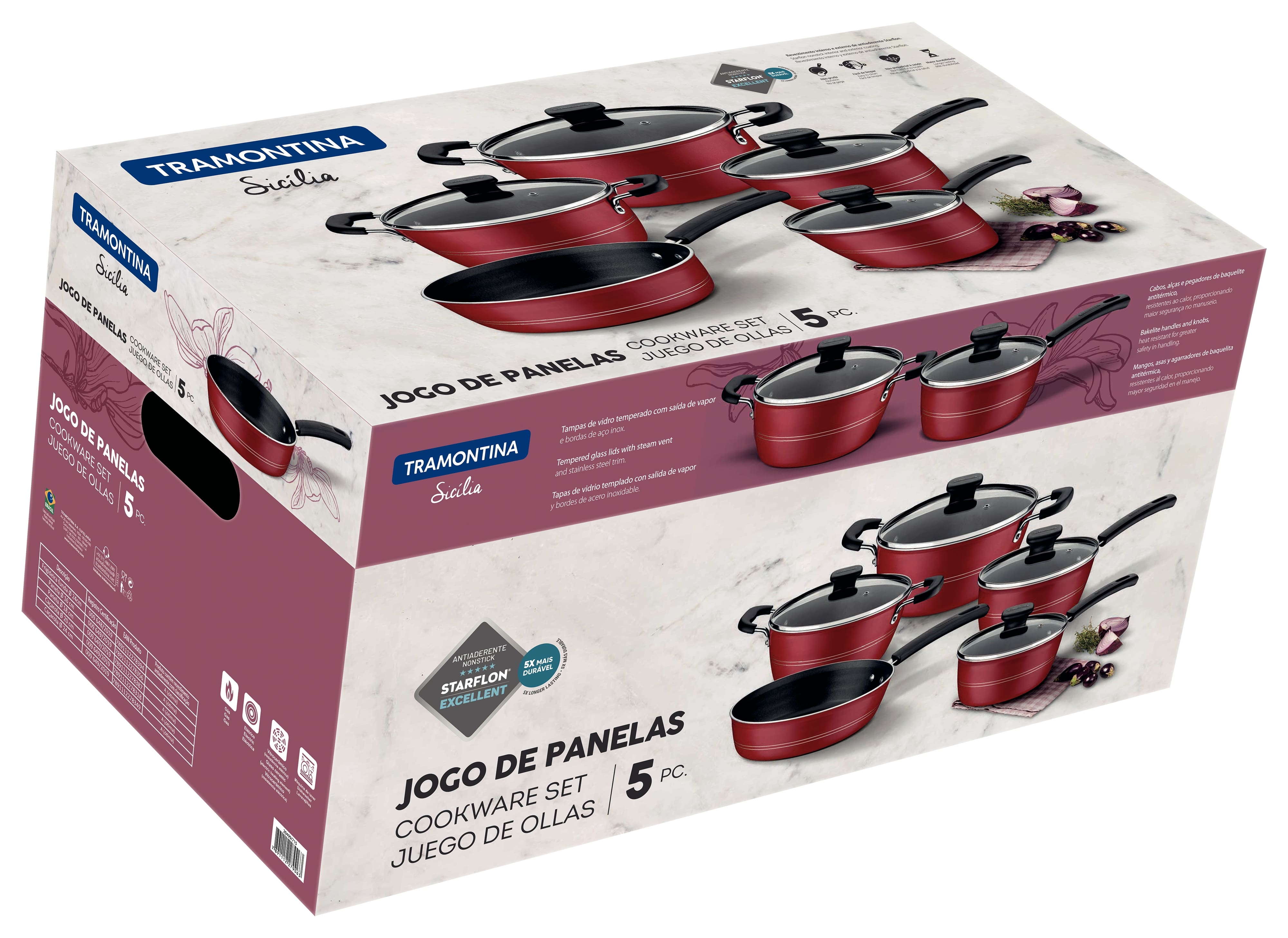 Jogo de Panelas Tramontina Sicilia 5 Peças Revestimento Antiaderente Starflon Excellent Vermelho - 3